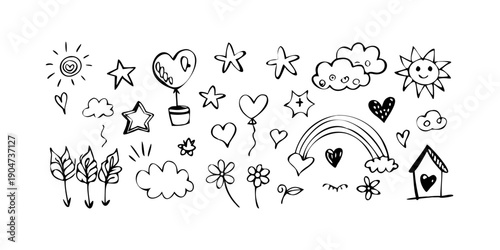 A delightful collection of diverse and whimsical doodle art illustrations Vector