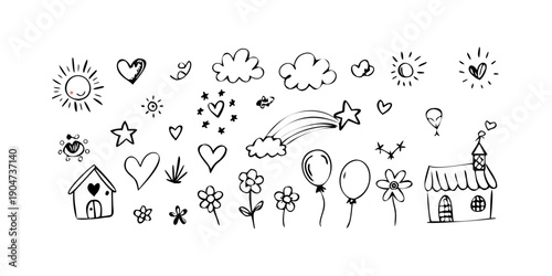 A collection of diverse icons representing various objects and activities. Vector