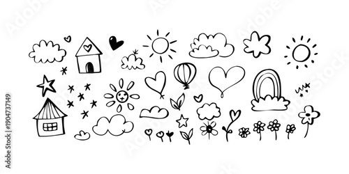 A delightful collection of various icons representing nature, weather, and love. Vector