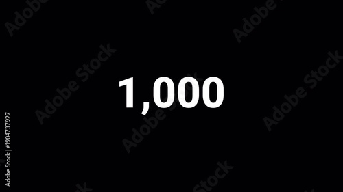 Animated counting Numbers from 0 to 1000  on a black background. counting number on on a transparent background with alpha channel
