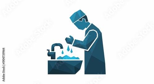 Muslim man performing Wudu, ritual ablution before prayer, washing hands at a faucet with flowing water, Islamic hygiene concept