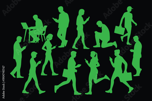 silhouettes of people, Modern Human Lifestyle Silhouettes Set