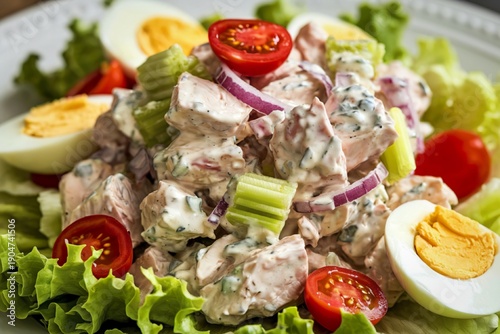 a close-up shot of a chicken salad