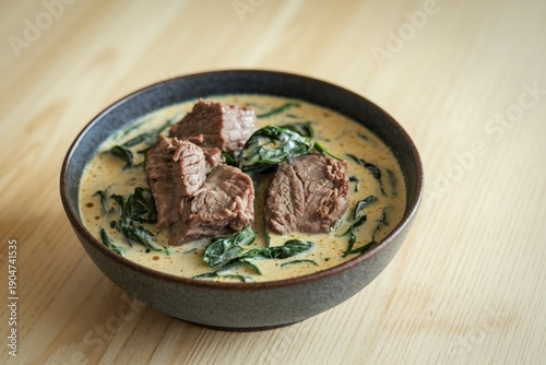 chunks of beef meat and green leafy vegetables