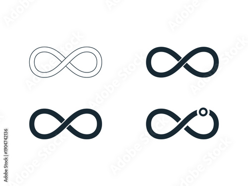 Four stylized infinity symbols in black and outline, representing eternity and connection