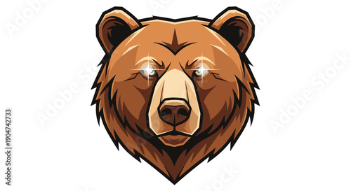 Dynamic illustration of a formidable brown bear's head with glowing eyes, perfect for a powerful mascot, emblem, or team logo design