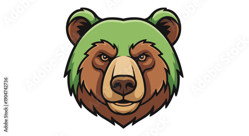 Illustration of a Green Bear Head, a Stylized and Friendly Animal Mascot for Brands and Businesses