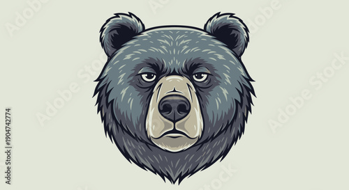 Fierce and Majestic Grizzly Bear Head Illustration, Powerful Wild Animal Portrait