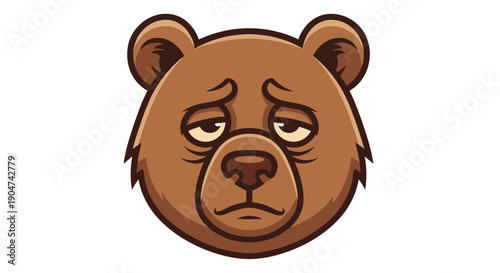 Sad Bear Face Illustration with Droopy Eyes and Expressing Disappointment