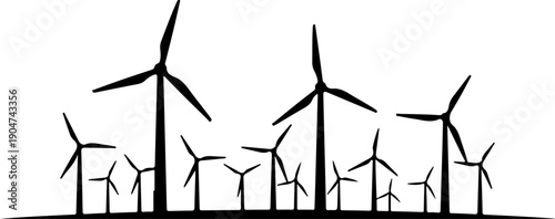 Wind turbines silhouette vector illustration