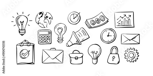 Konstfotografi A collection of diverse icons representing various aspects of business and communication
