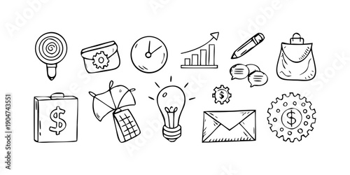 Cuadro en lienzo A collection of diverse icons representing various aspects of business and creativity