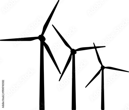 Wind turbines silhouette vector illustration