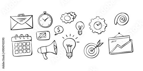 Photos Diverse icons representing various aspects of productivity and communication Vec