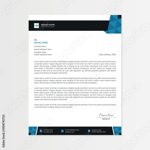 Creative Letterhead Design Template with Blue Geometric Accents