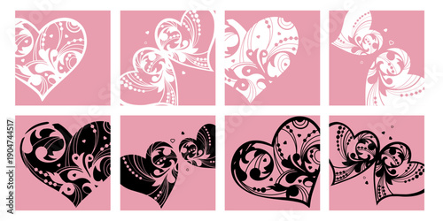 Ornamental heart square Valentine cards set