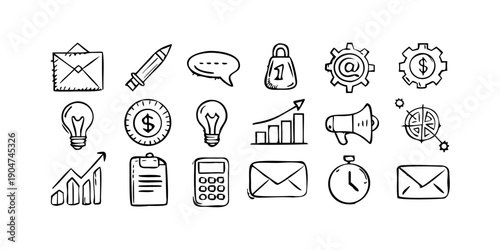 Foto A collection of icons representing various aspects of business and communication