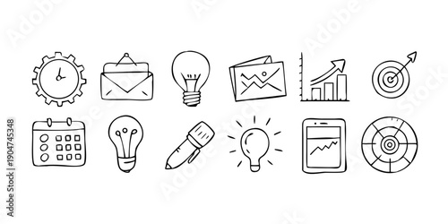 Schilderij op canvas Assorted icons representing various aspects of planning and productivity Vector