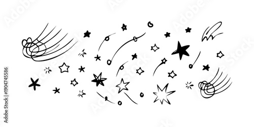 Tableau sur toile A whimsical illustration of stars, comets, and celestial phenomena in a playful