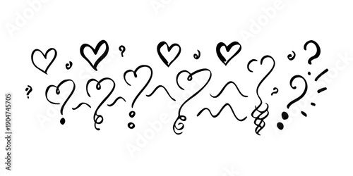 A whimsical arrangement of hearts and question marks in a playful design Vector