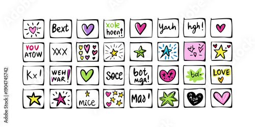 A vibrant collection of diverse emojis representing various objects, animals, and expressions. Vector