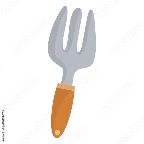 Hand Fork Illustration, Small Garden Rake Vector. Mini Rake Illustration, Soil Aerator Icon. Garden Hand Tool