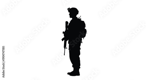 Soldier standing with rifle against a white background silhouette