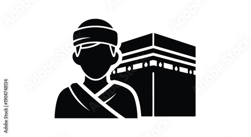 Muslim pilgrim icon with Kaaba, symbolizing Hajj and Umrah pilgrimage, Islamic journey, faith, and spiritual devotion in Mecca