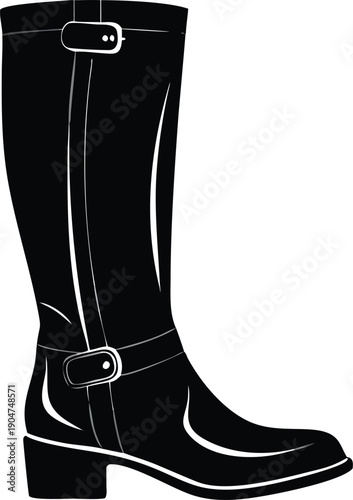 Elegant Black Rain Boot Vector for Fashion Footwear Illustrations and Rainy Weather Clothing Designs