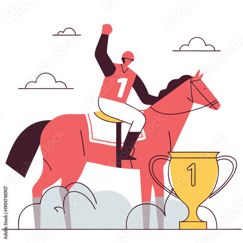 Equestrian Victory Rider Horse Race Celebration Winner Champion First Place Achievement Sport Competition Trophy Number 1 Victory Concept