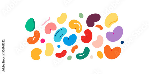 Bild auf Leinwand A vibrant and colorful assortment of abstract shapes floating in a white backgro