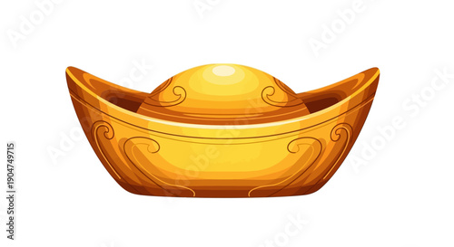 Vector illustration of a gold yuanbao with a red and gold ornament on a white background, symbolizing Chinese New Year 2026 and Lunar New Year celebrations.