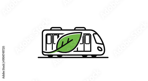 Eco friendly transportation concept with a green leaf on a modern tram