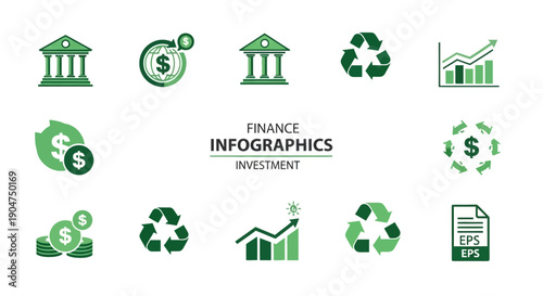 Financial infographics elements with eco friendly green icons and symbols