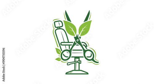 Green office chair with leaves growing out of it symbolizing eco friendly workspace