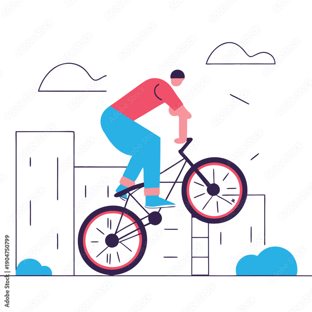 Obraz premium Freestyle Bicycle Stunts: Vector Illustration of BMX Rider in Urban Setting, Perfect for Designs Featuring Extreme Sports Action