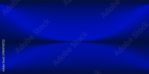 Blue studio gradient background. Abstract empty room backdrop. 3d vector cool light texture. Luxury neon lights limbo bg. Dark festive color bg. Modern photo studio spotlight glow podium gradation