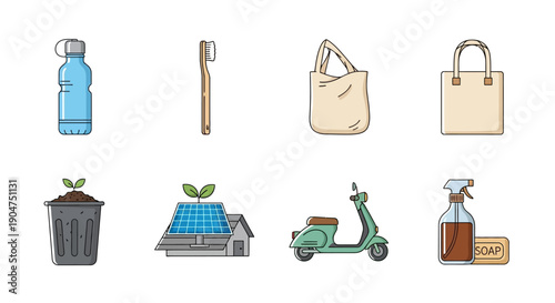 Eco friendly products and sustainable living concept with various reusable items