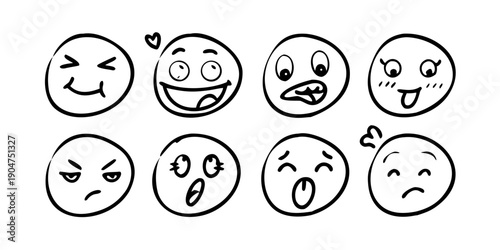 A diverse collection of expressive emoticons showcasing various emotions and reactions. Vector