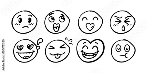 A diverse collection of expressive emoticons displaying various emotions Vector