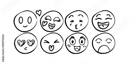 A diverse range of emojis expressing various emotions and symbols. Vector