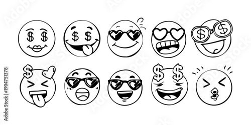 A collection of diverse emojis expressing various emotions and states Vector