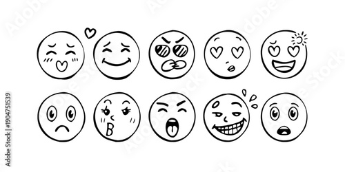 A diverse collection of expressive faces showcasing various emotions and moods Vector