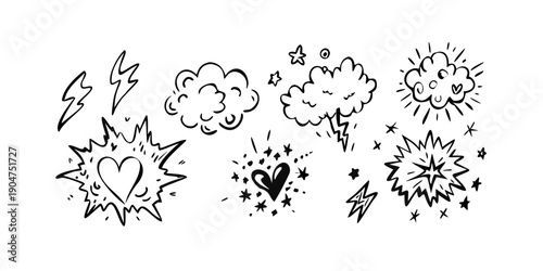 A collection of various abstract shapes and symbols in black and white Vector