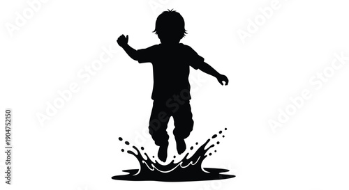 Joyful child leaps and splashes in water a striking silhouette