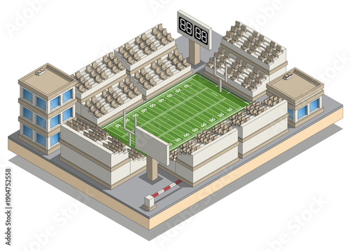 Stadium with a field for American football. Isometric. Isolated on white background. Vector illustration.