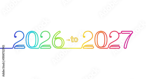 Colorful continuous line art illustration symbolizing the transition from year 2026 to 2027 period