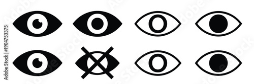 View symbols in eye icon style illustrating observation, monitoring, and interface visibility for creative and digital projects