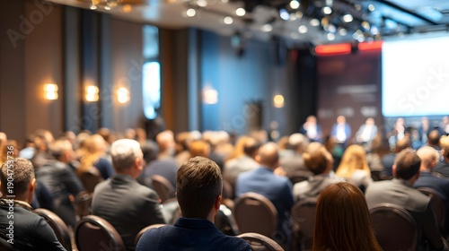 Wallpaper Mural Business conference with speakers on stage and an audience in a large hall. Concept: Business networking, entrepreneurship, knowledge sharing, leadership and innovation events Torontodigital.ca
