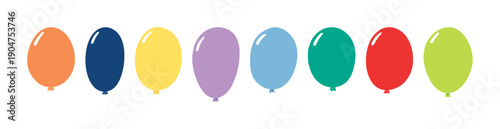 Flying balloon illustrations set, isolated on white background. Hand drawn vector. Flat design. Birthday celebration, festival, carnival, party clip art, elements collection